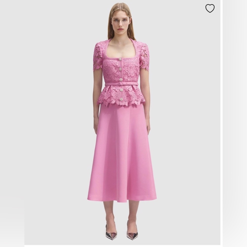self portrait pink lace midi dress